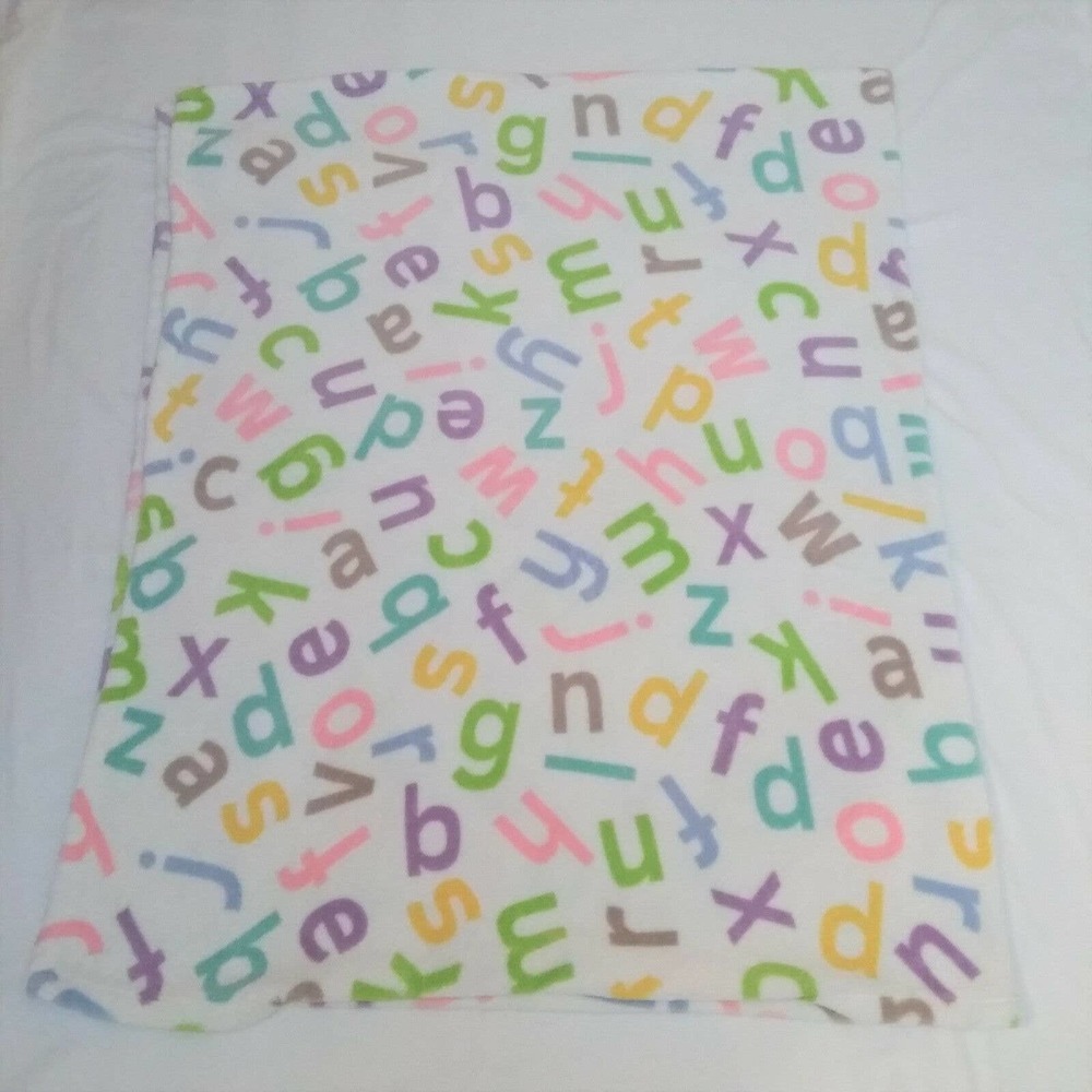 White Soft Fleece Baby Blanket Throw with Multicolor Alphabet Letters 34x64